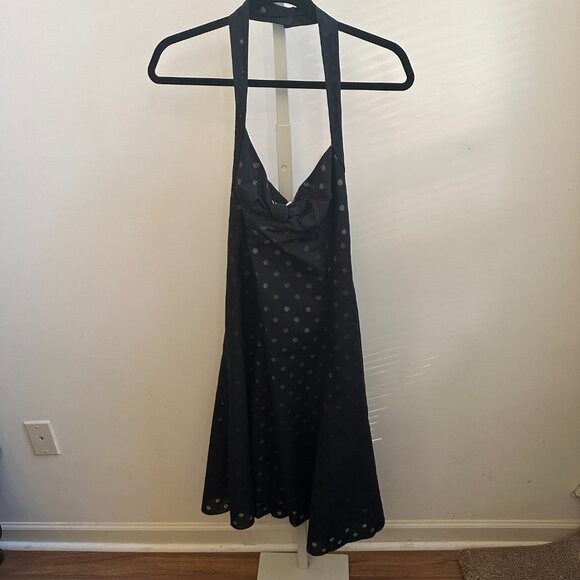 Maggy London Black Pink Polka Dot Lined Halter Dress Sz 10 - Picture 5 of 13